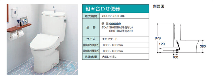 TOTOトイレ：壁排水 CS60BP/SH60BA/SH61BA