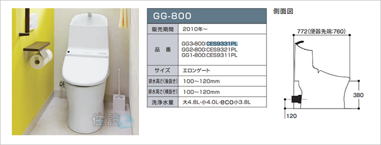 TOTOトイレ：壁排水 CES9331PL(GG3-800)/CES9321PL(GG2-800)/CES9311PL(GG1-800)